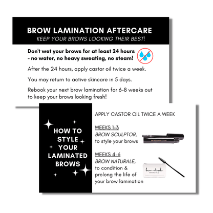 Brow Lamination Aftercare & Styling Cards