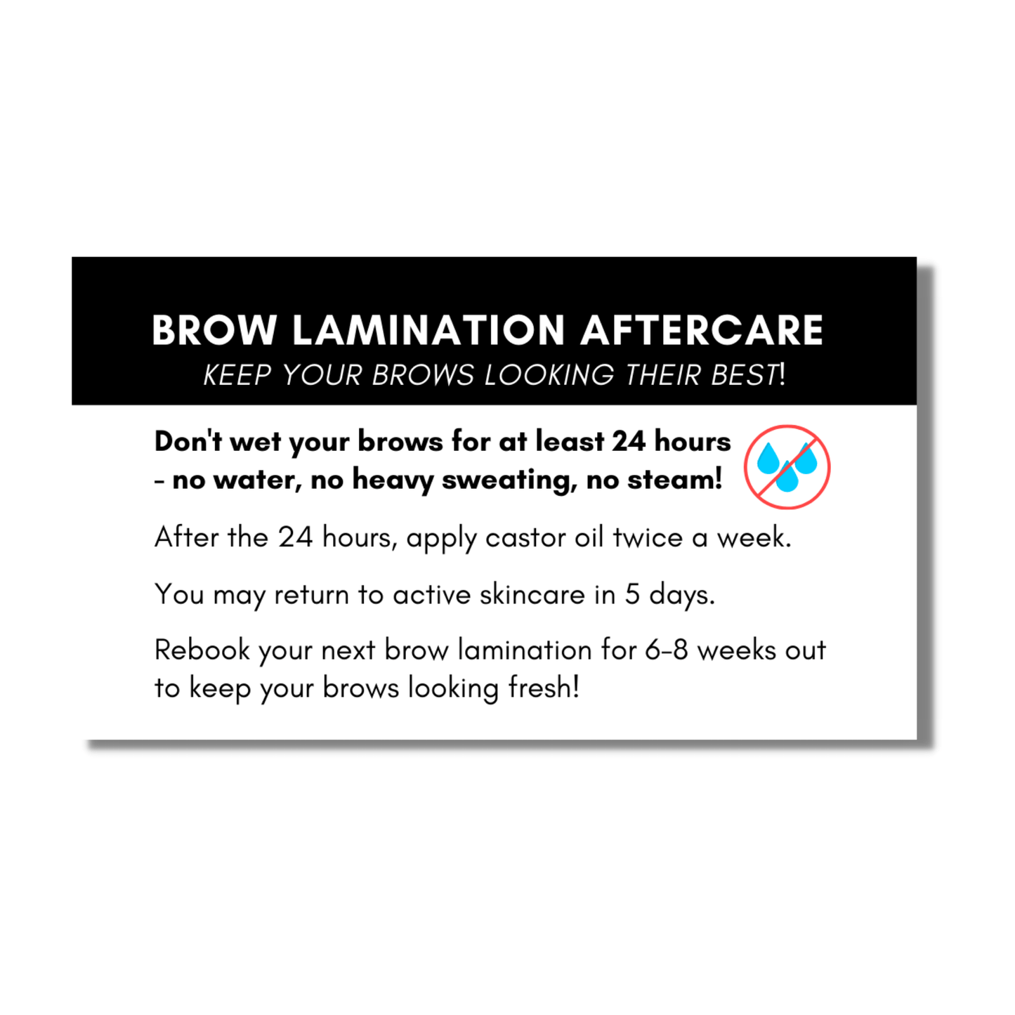 Brow Lamination Aftercare & Styling Cards